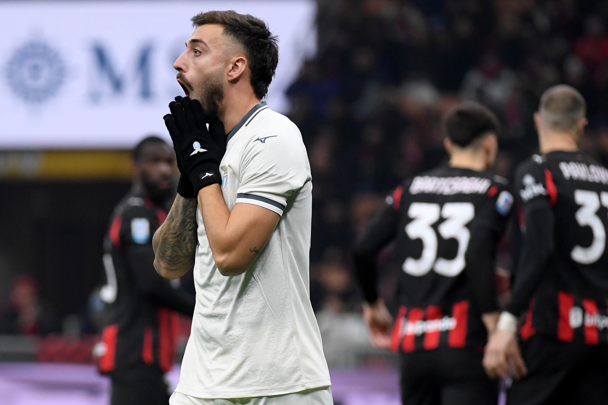MILAN, ITALY - NOVEMBER 29: Mario Gila of SS Lazio reacts during the Serie A match between AC Milan and SS Lazio at Giuseppe Meazza Stadium on November 29, 2025 in Milan, Italy. (Photo by Marco Rosi - SS Lazio/Getty Images)